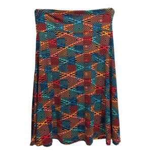 LuLaRoe LLR Azure Skirt, Geometric Print Blue, Orange, Red Flowy Stretch, Medium